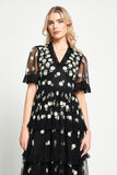 Amy Black Floral Embroidered Midi Dress