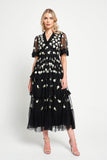 Amy Black Floral Embroidered Midi Dress