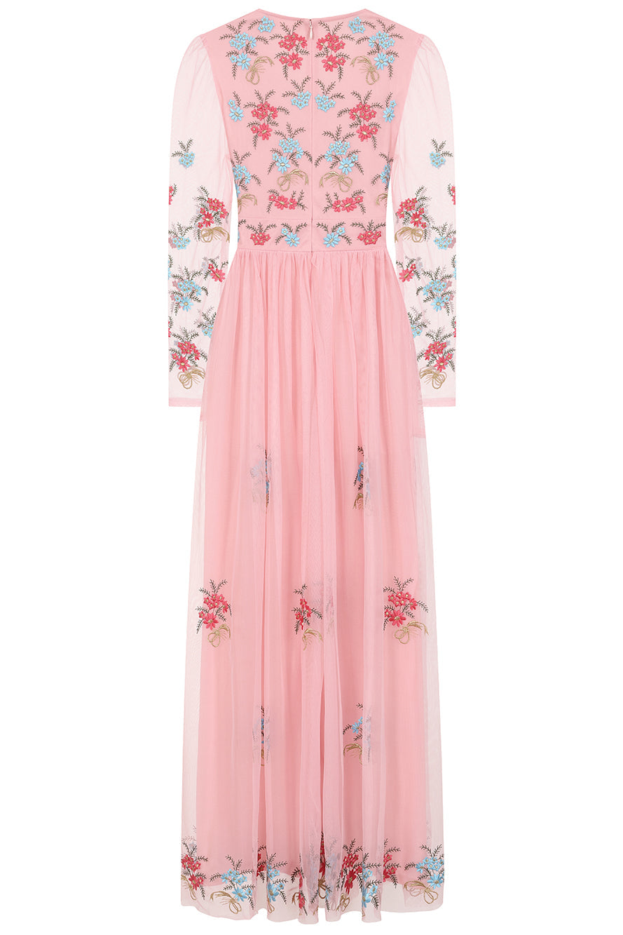 Anara Pink Floral Embroidered Maxi Dress