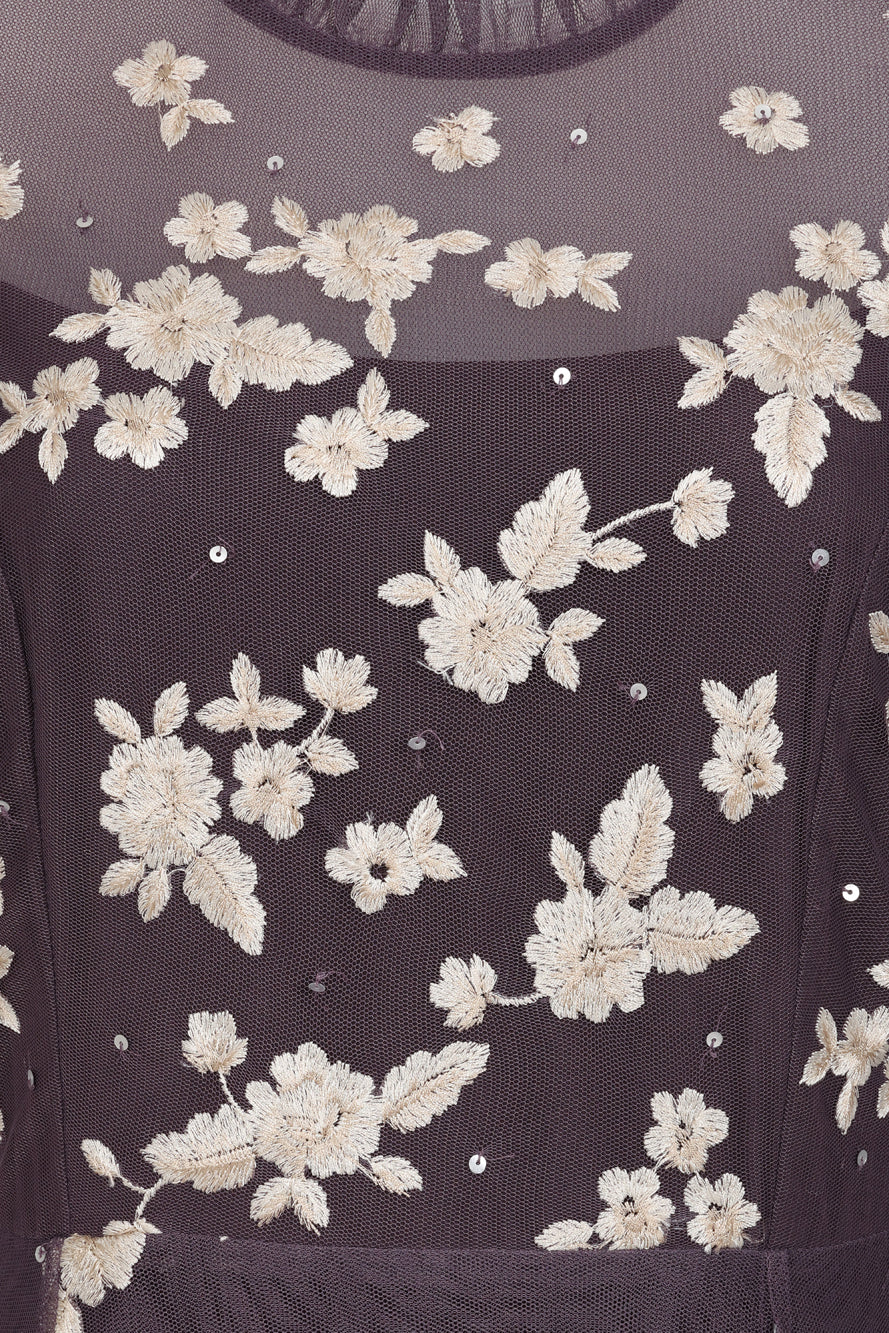 Anastasia purple floral embroidered maxi dress by Frock and Frill, romantic long sleeve gown for weddings, garden parties and prom. 