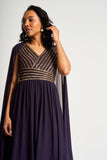 Angelina Deep Plum Sequin Cape Sleeve Maxi Dress