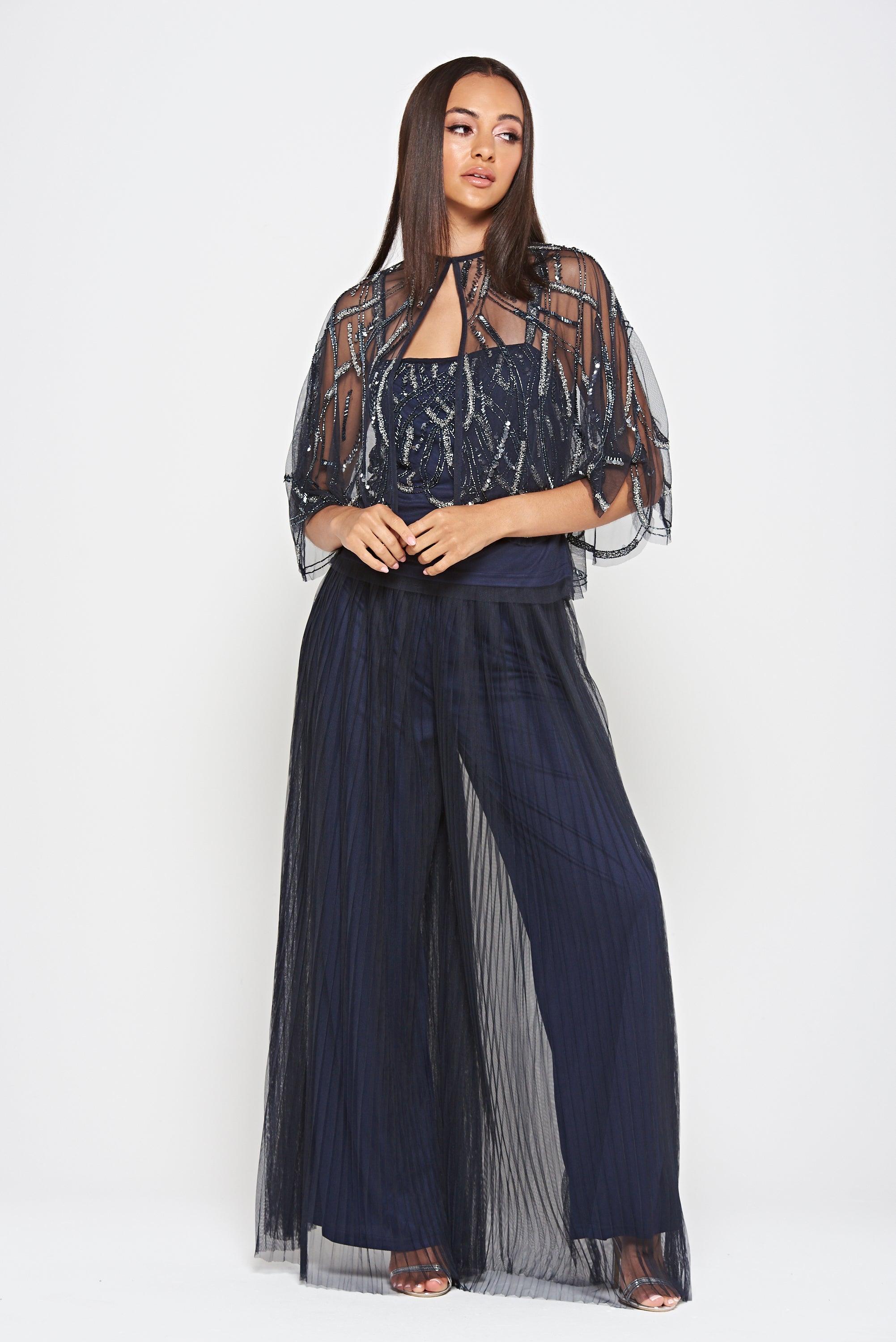 Anika Navy Embellished Three Piece Set