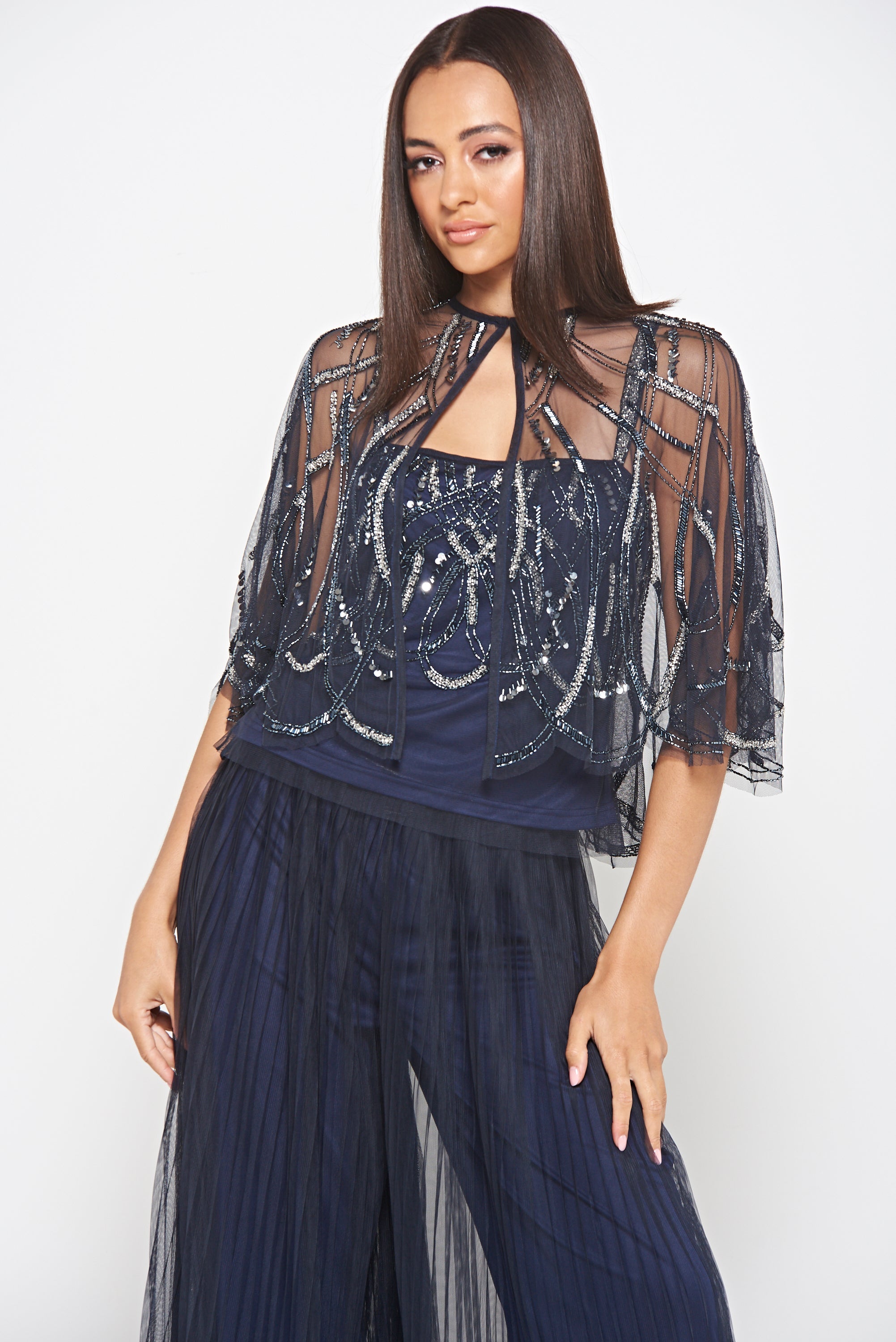 Anika Navy Embellished Three Piece Set