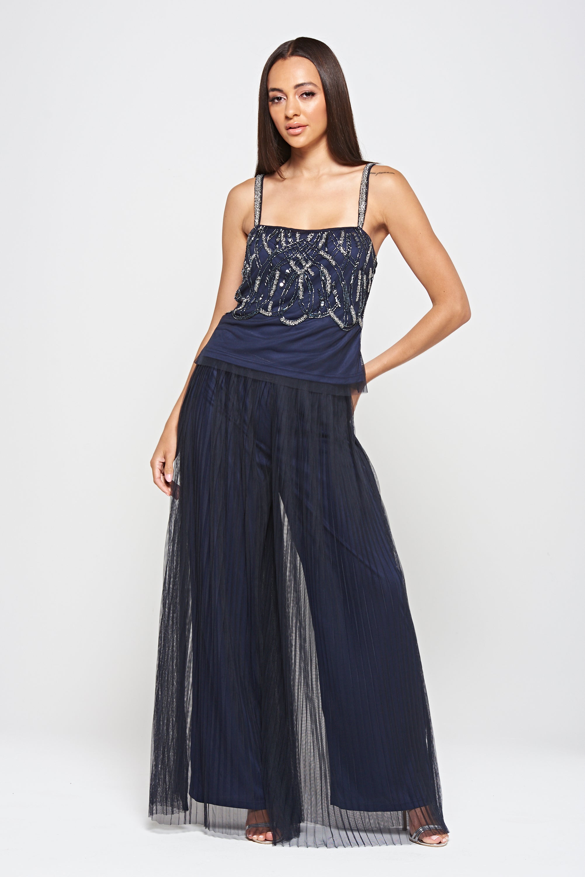 Anika Navy Embellished Three Piece Set