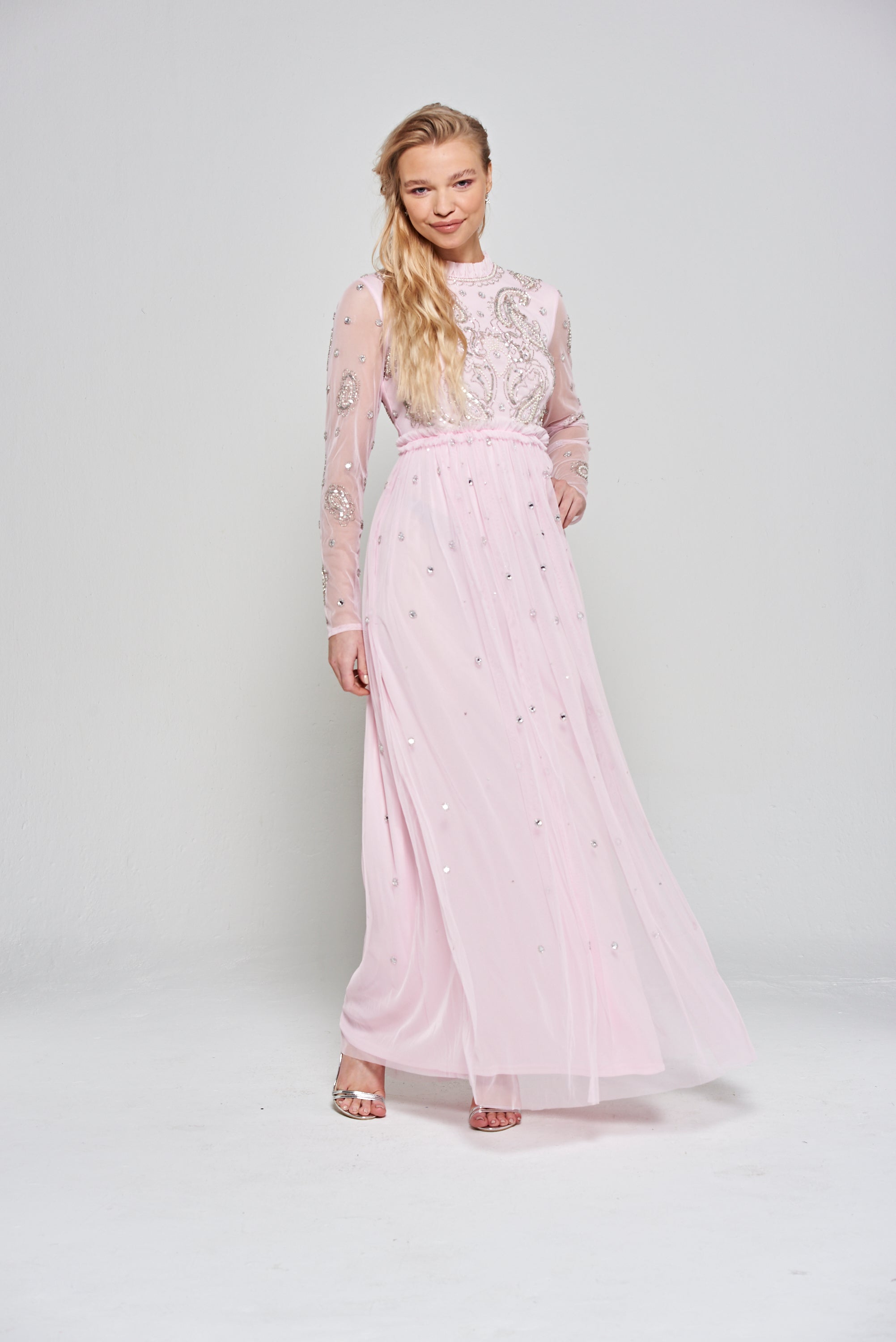 Anita Blush Pink Embellished Maxi Dress