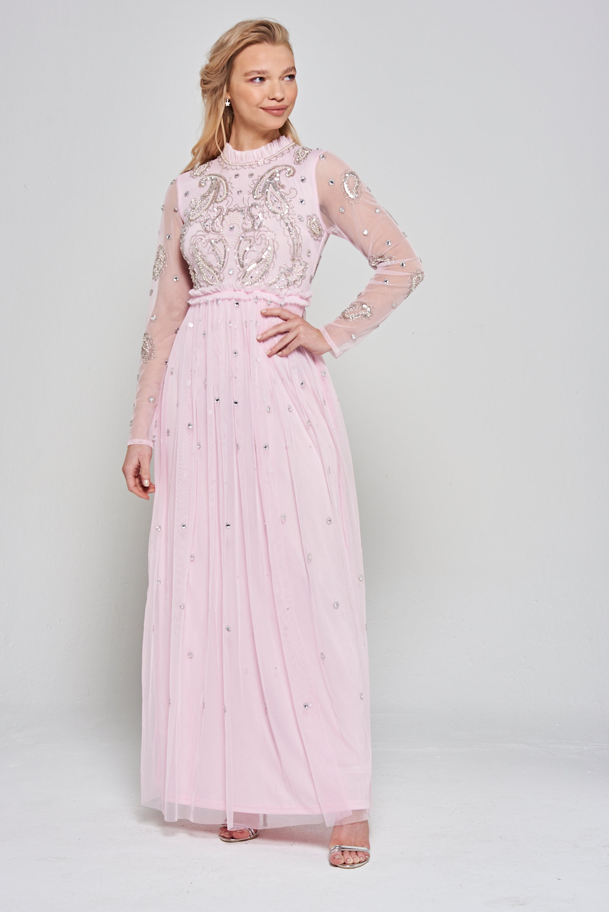 Anita Blush Pink Embellished Maxi Dress