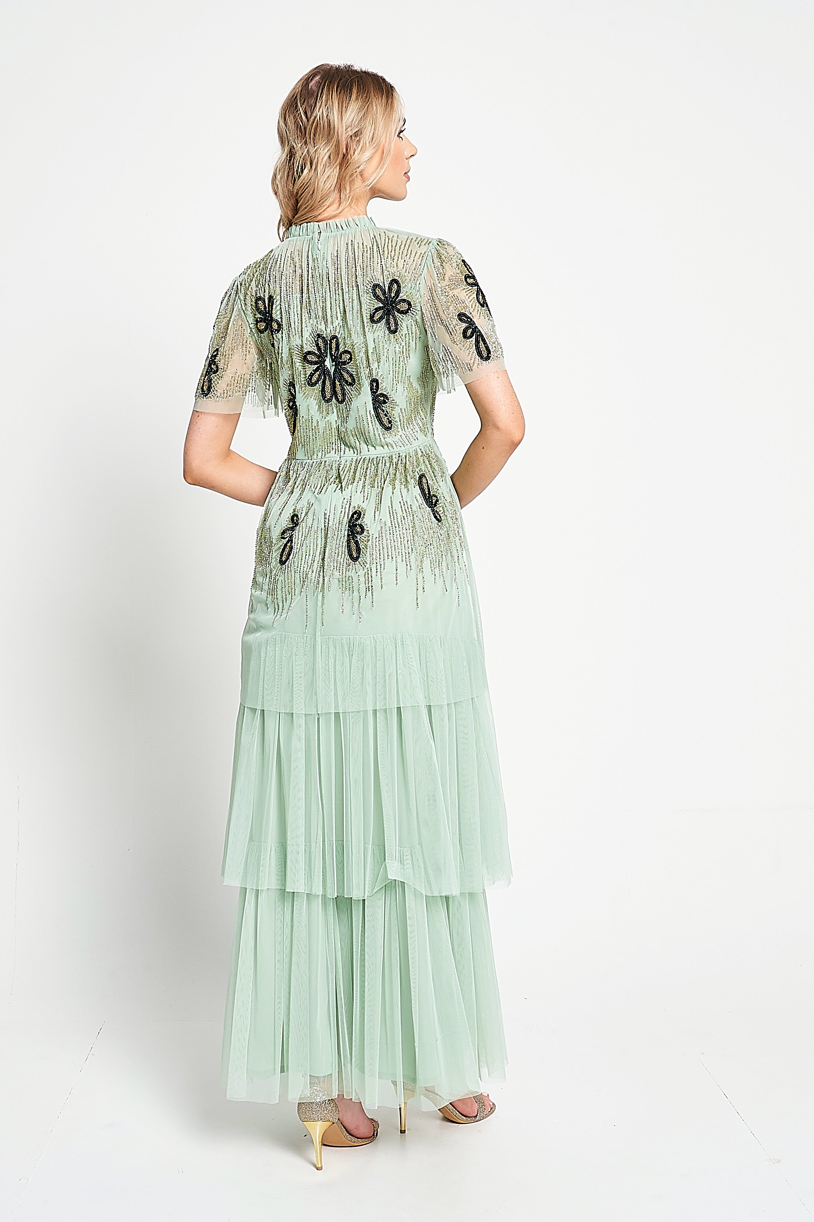 Annabel Green Floral Embellished Maxi Dress