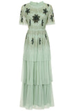 Annabel Green Floral Embellished Maxi Dress