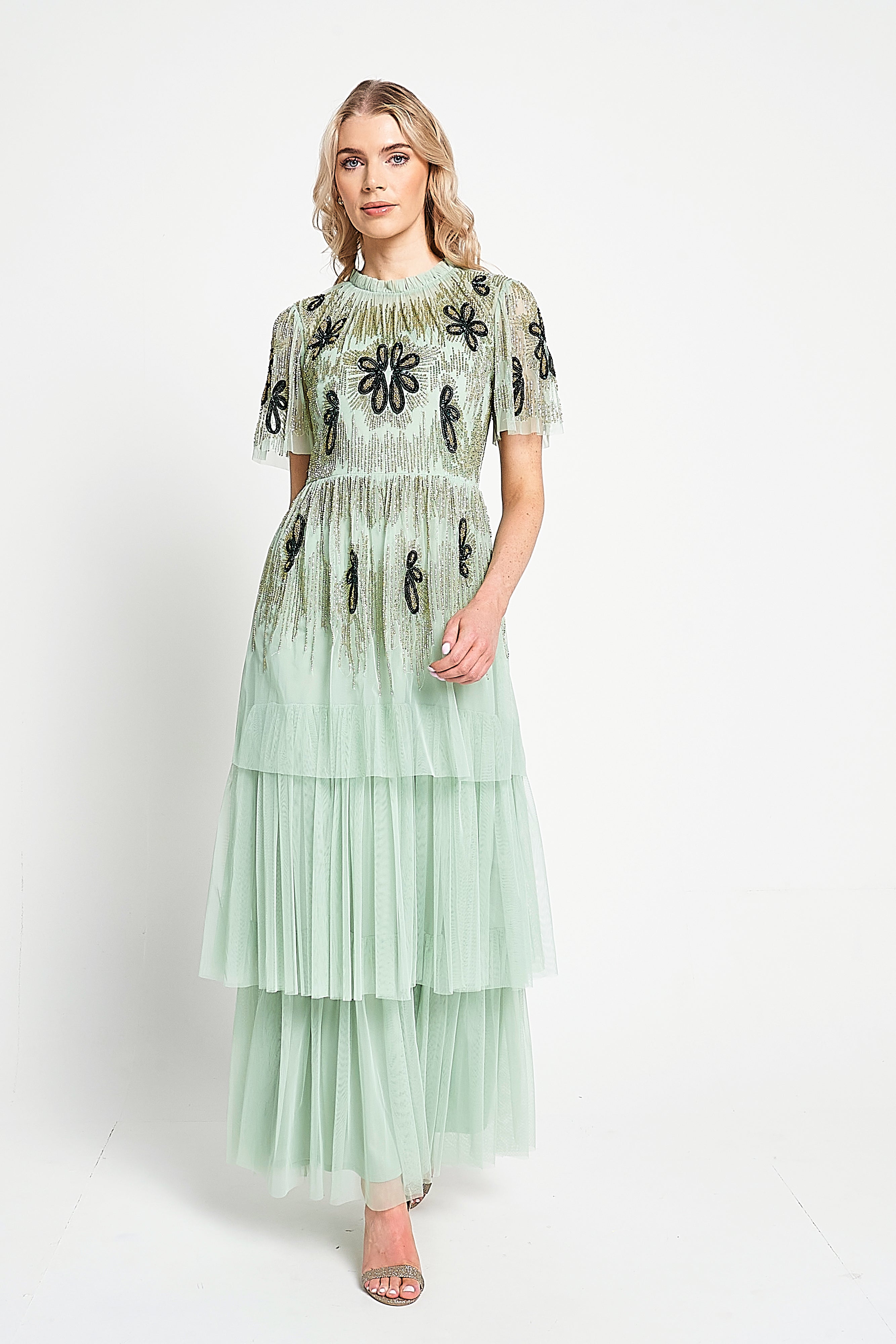 Annabel Green Floral Embellished Maxi Dress