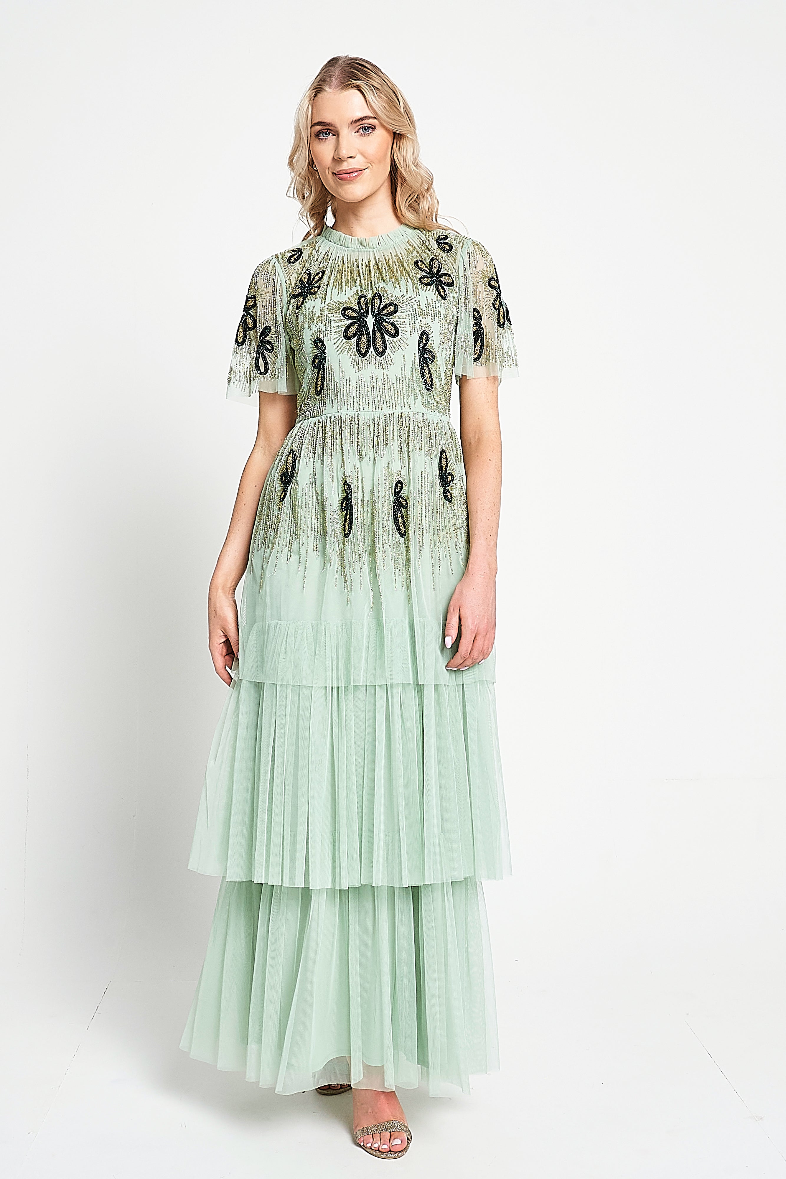 Annabel Green Floral Embellished Maxi Dress