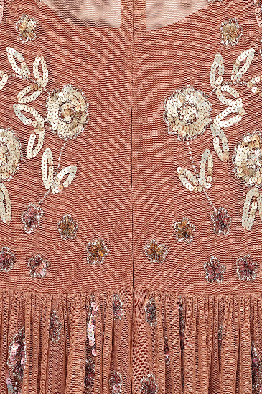 Annelise Bronze Floral Embellished Midaxi Dress