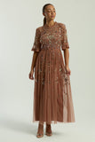Annelise Bronze Floral Embellished Midaxi Dress