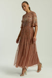 Annelise Bronze Floral Embellished Midaxi Dress