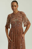 Annelise Bronze Floral Embellished Midaxi Dress