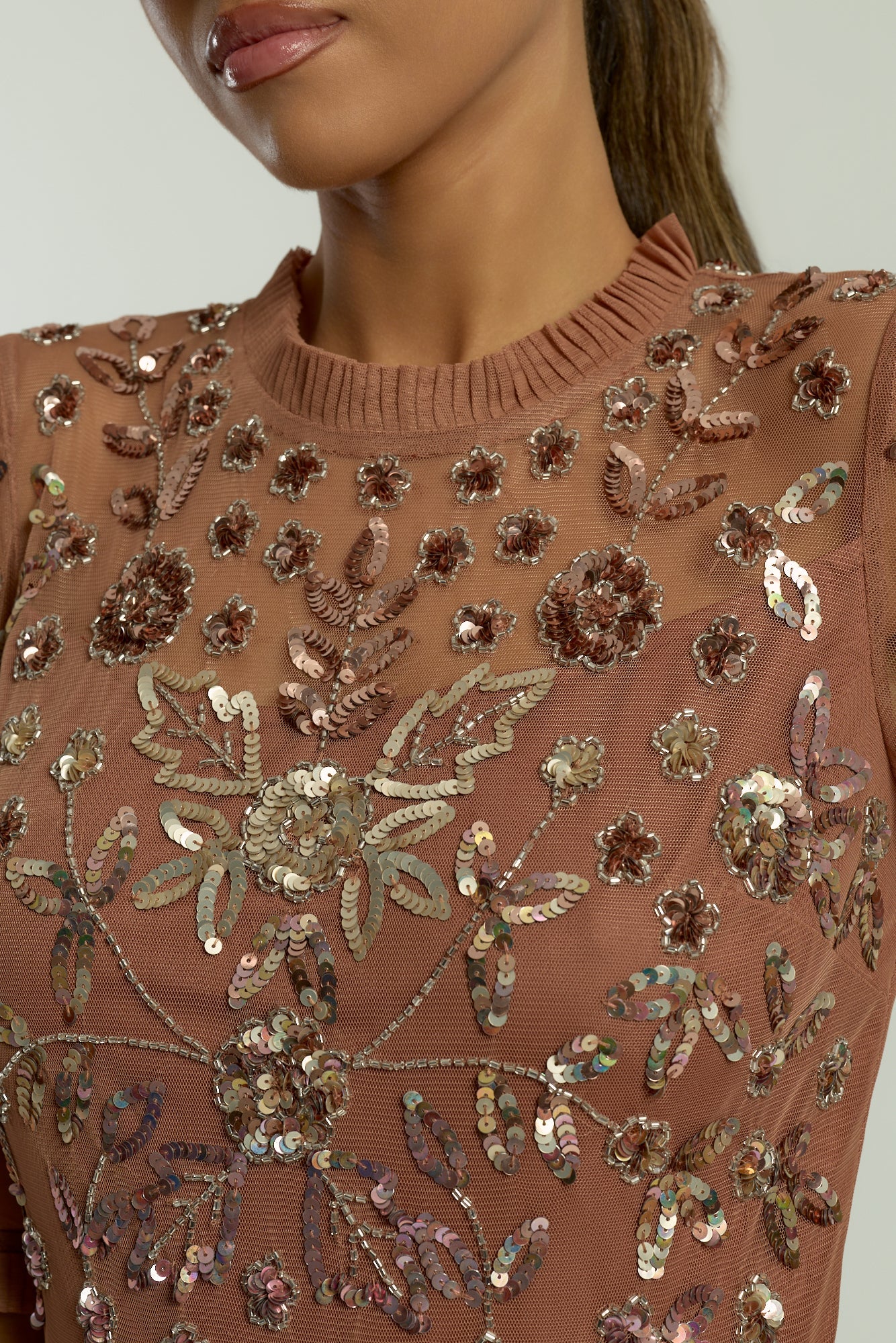 Annelise Bronze Floral Embellished Midaxi Dress