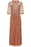 Annelise Bronze Floral Embellished Midaxi Dress