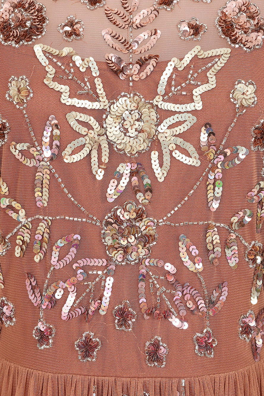 Annelise Bronze Floral Embellished Midaxi Dress