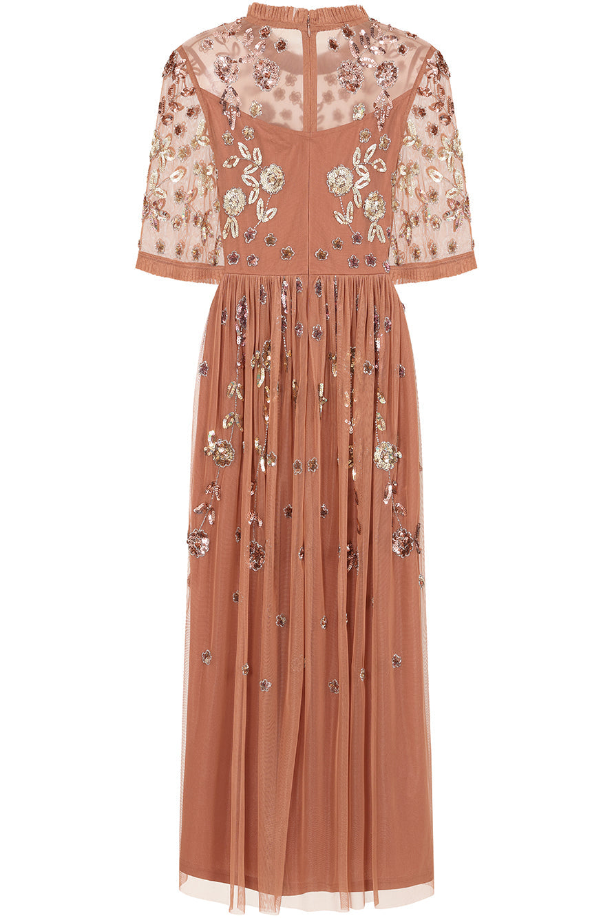 Annelise Bronze Floral Embellished Midaxi Dress