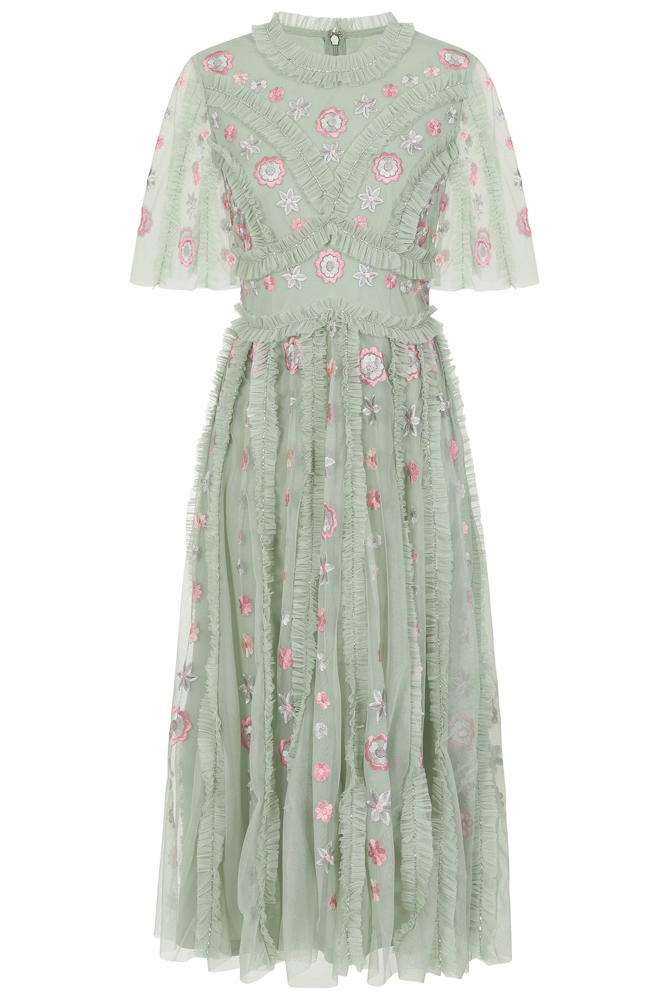 Anthea Green Floral Embroidered Midi Dress