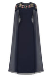 Aster Navy Floral Embellished Cape Sleeve Maxi Dress