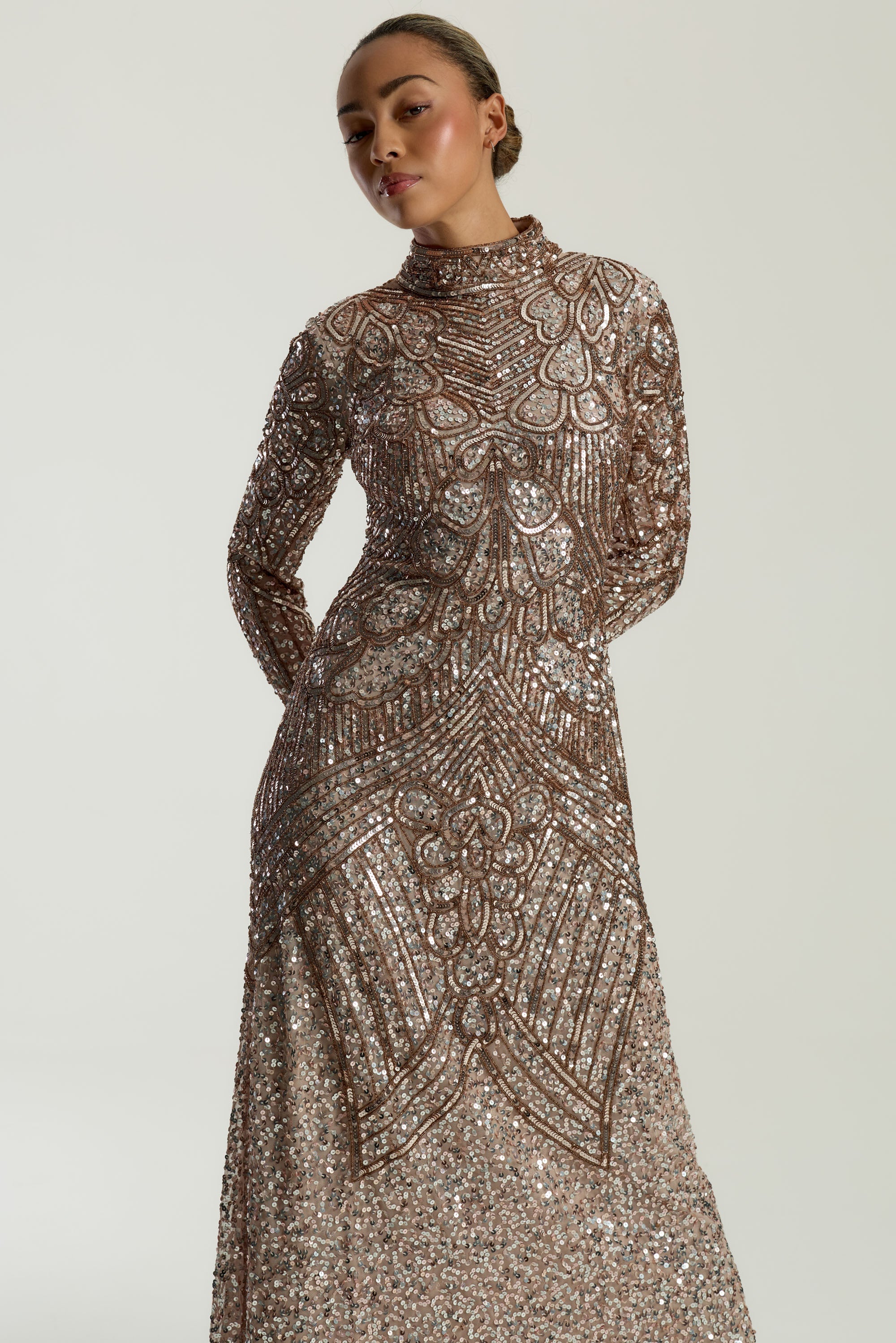 Audrey Embellished Dip Hem Midaxi Dress