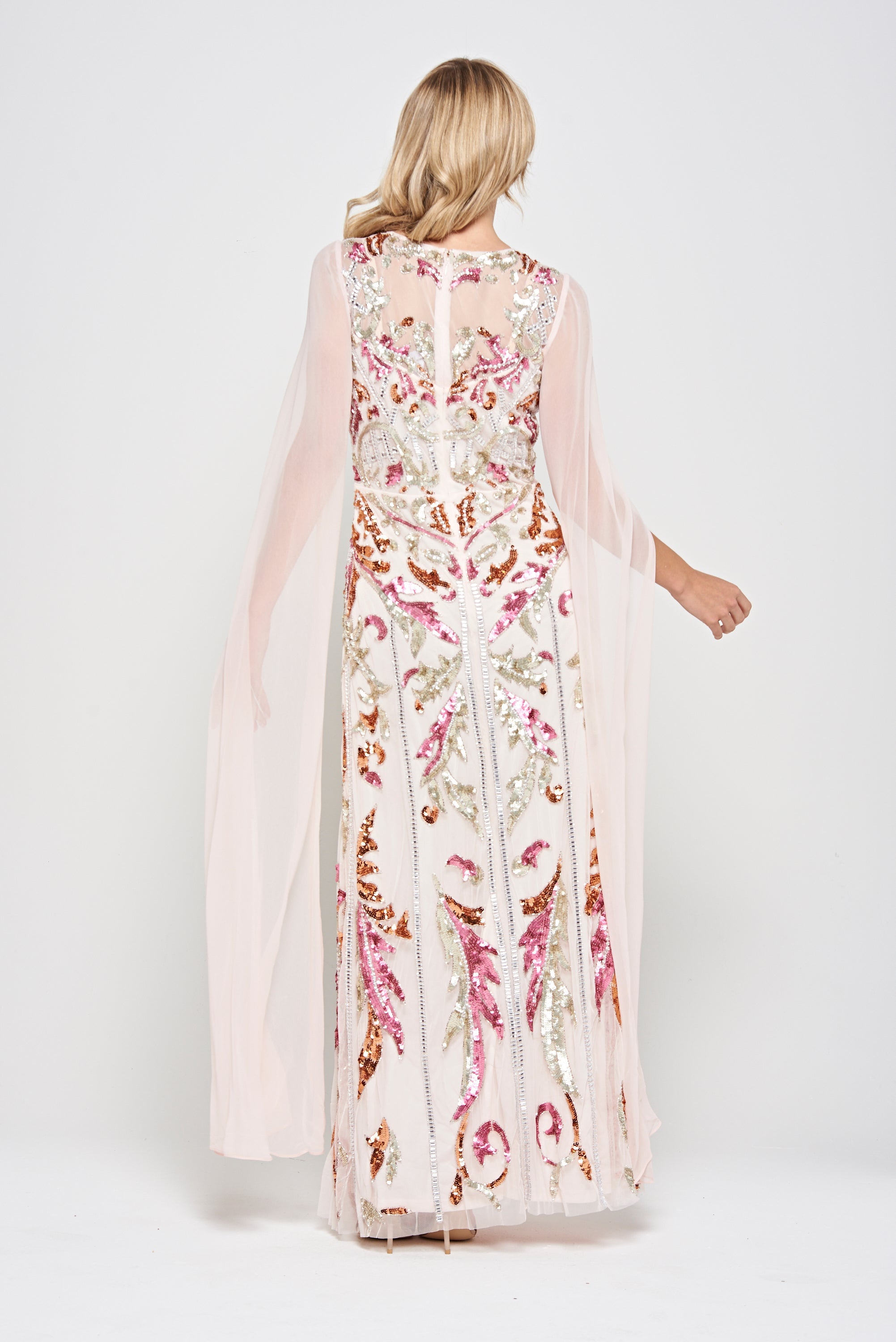 Aurelia Shell Embellished Cape Sleeve Maxi Dress 