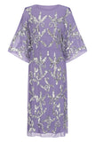 Ava lilac embellished midi dress with silver beadwork, relaxed sleeves and elegant cowl back detail for special occasions.