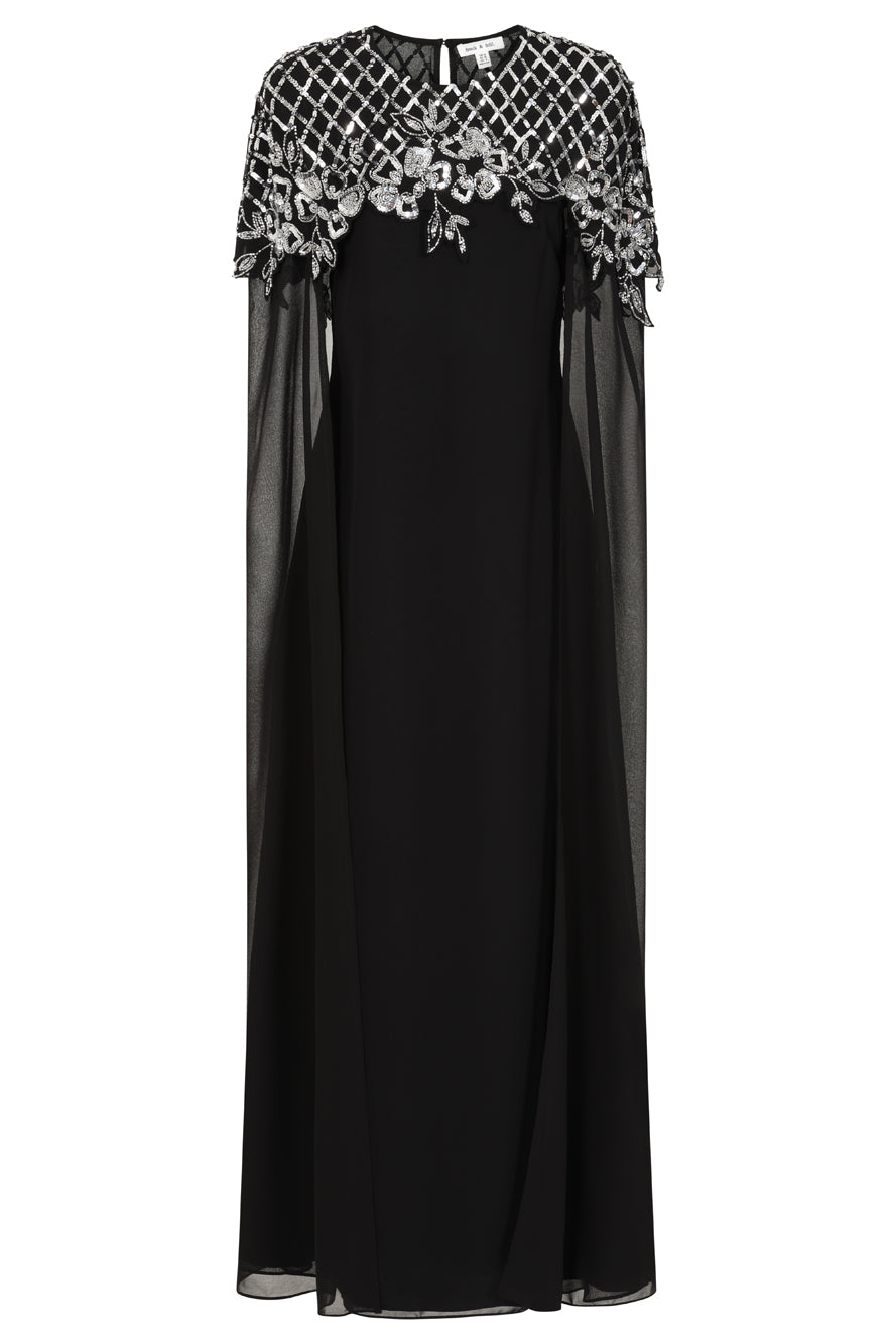 Ayden Black Embellished Cape Sleeve Maxi Dress