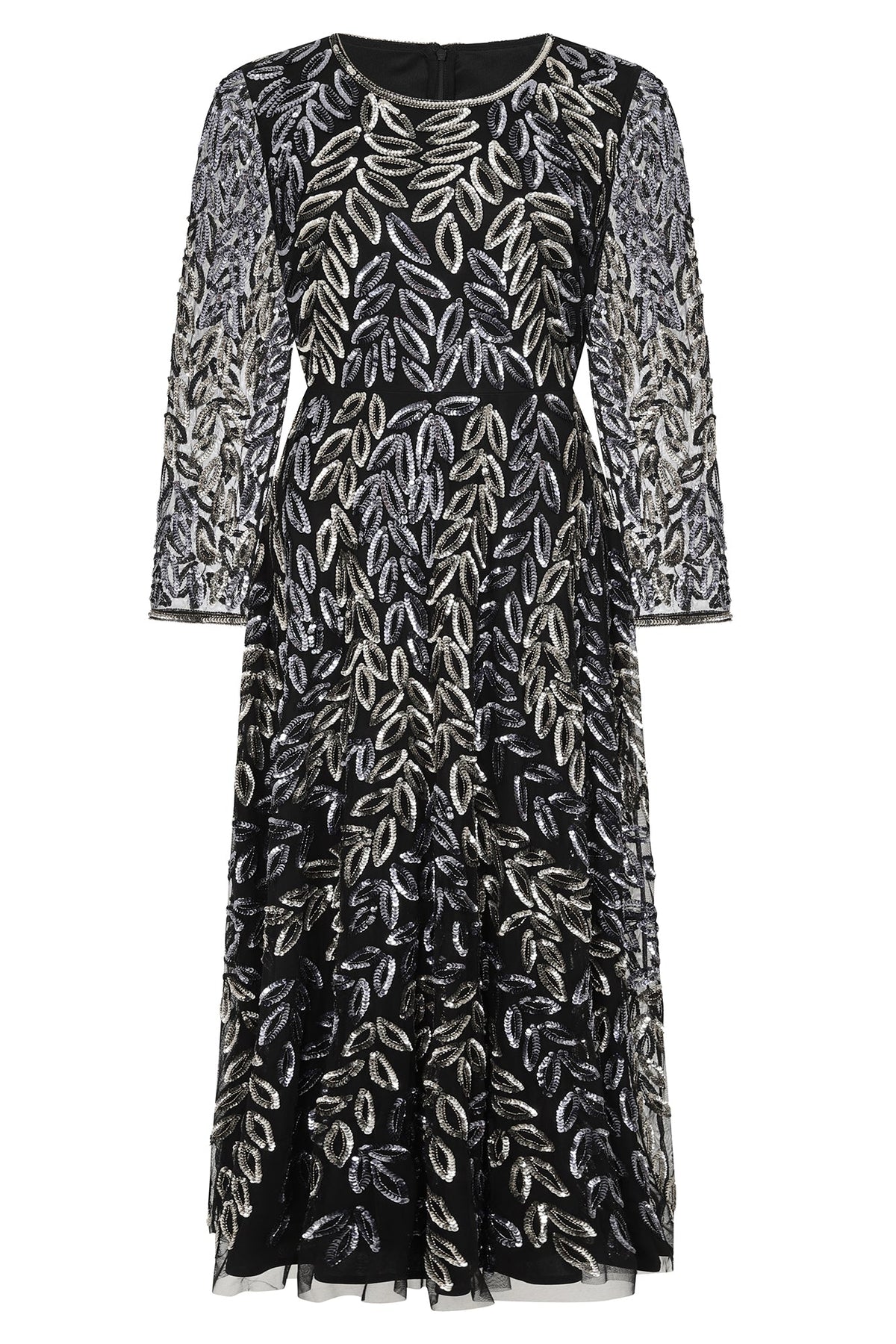 Aylin Black All Over Leaf Embellished Maxi Dress