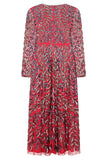 Aylin Raspberry All Over Leaf Embellished Maxi Dress