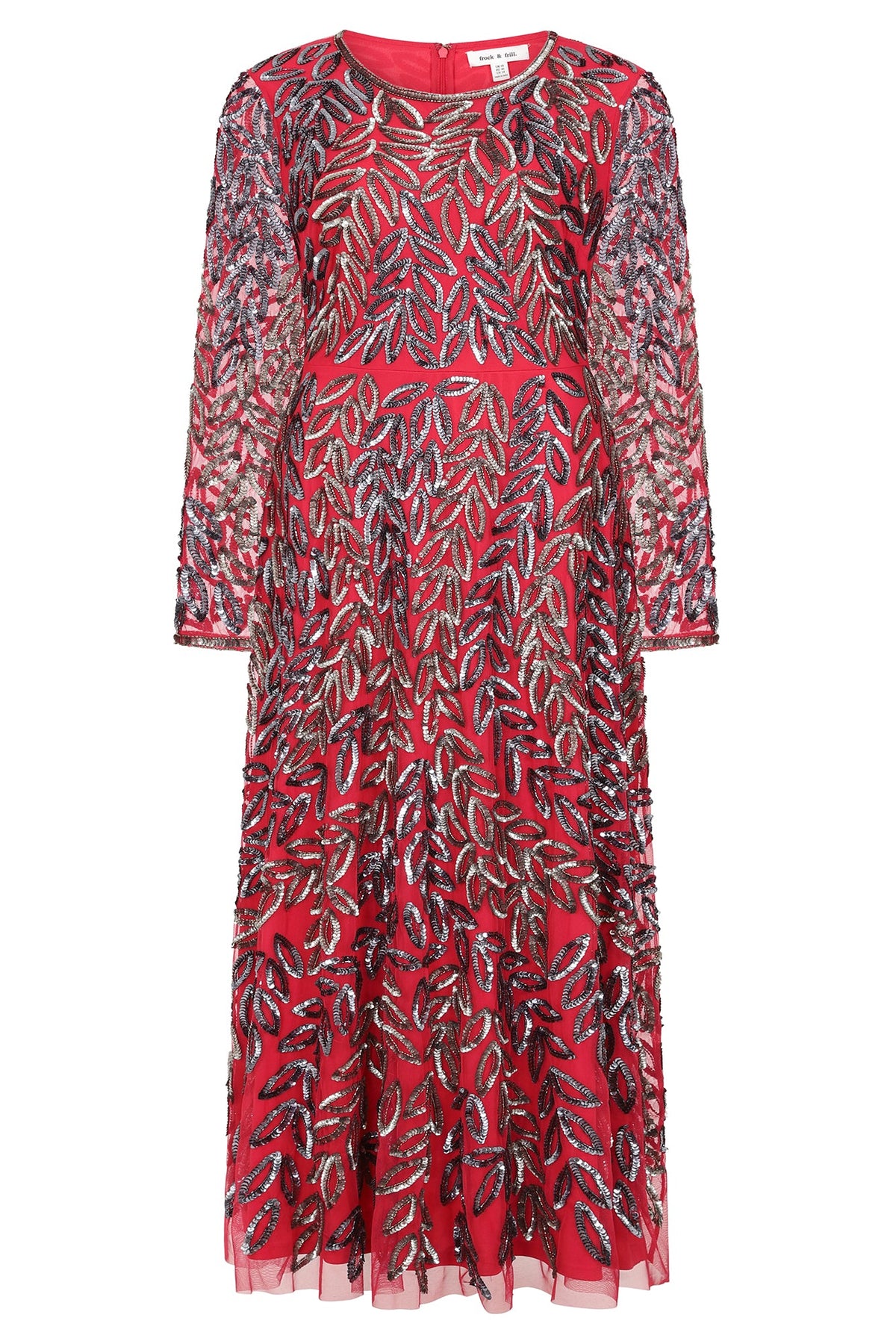 Aylin Raspberry All Over Leaf Embellished Maxi Dress