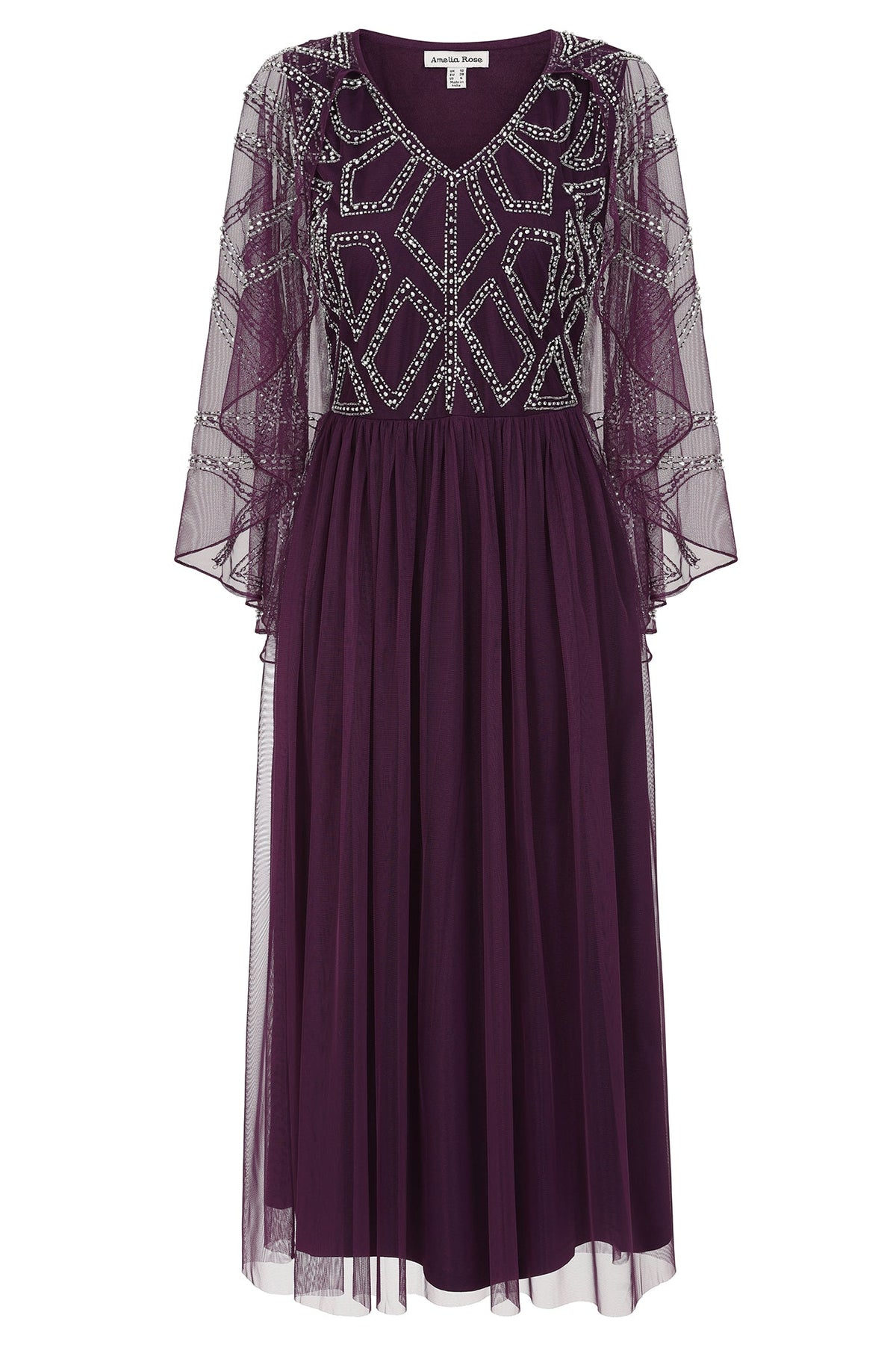 Bernice Purple Cape Sleeve Embellished Midi Dress