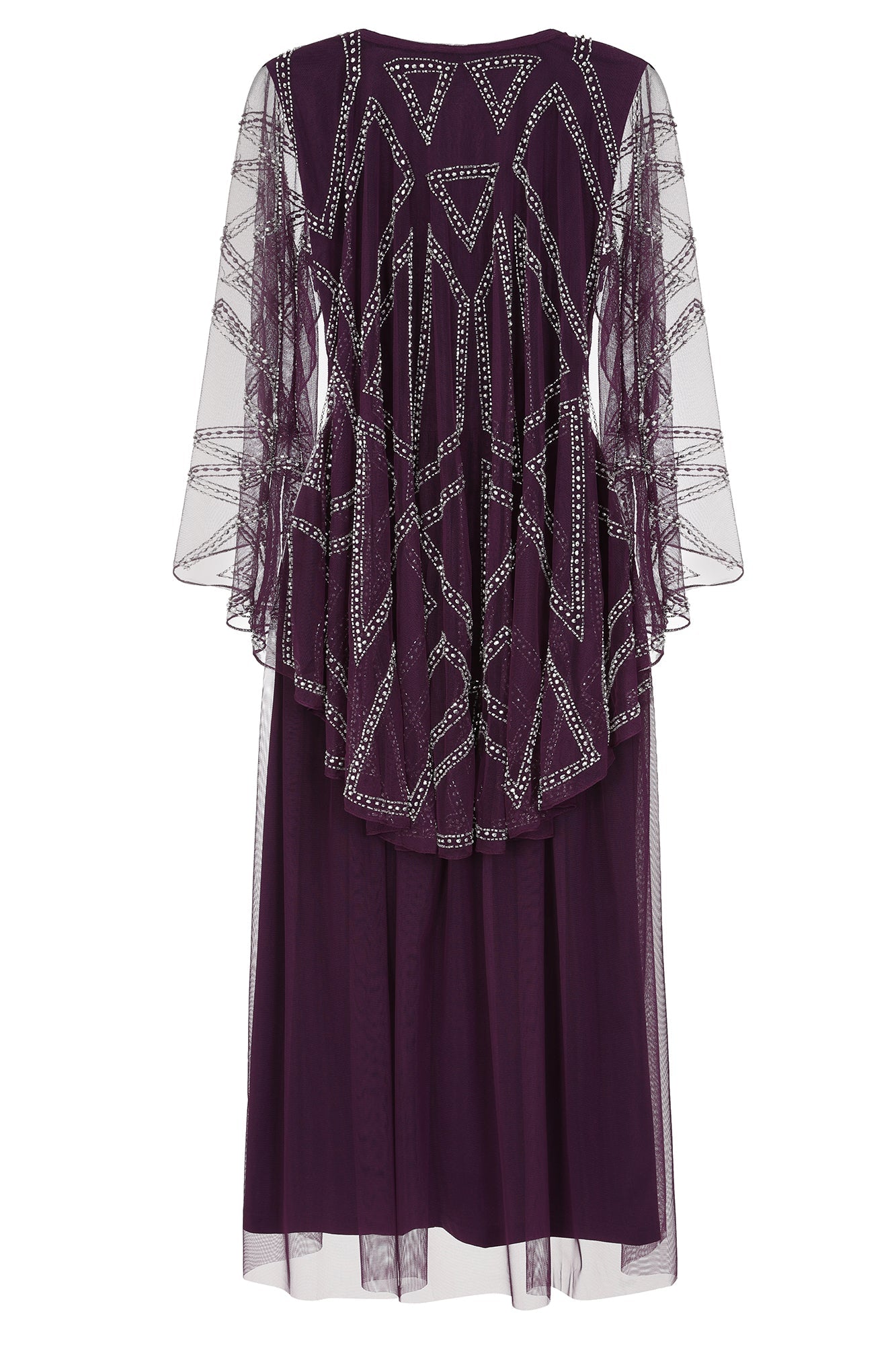 Bernice Purple Cape Sleeve Embellished Midi Dress