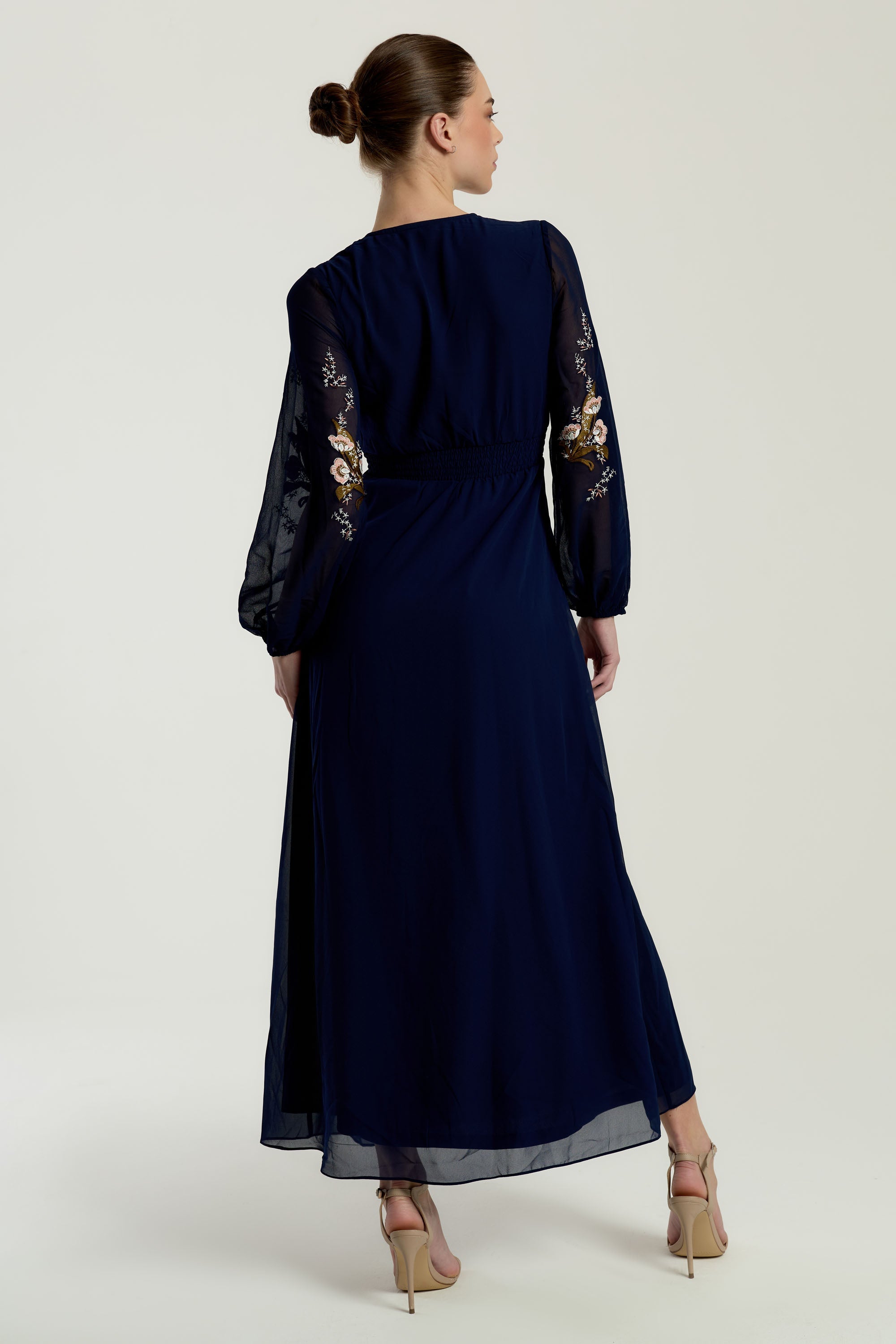 Brinna Navy Floral Embroidered Maxi Dress