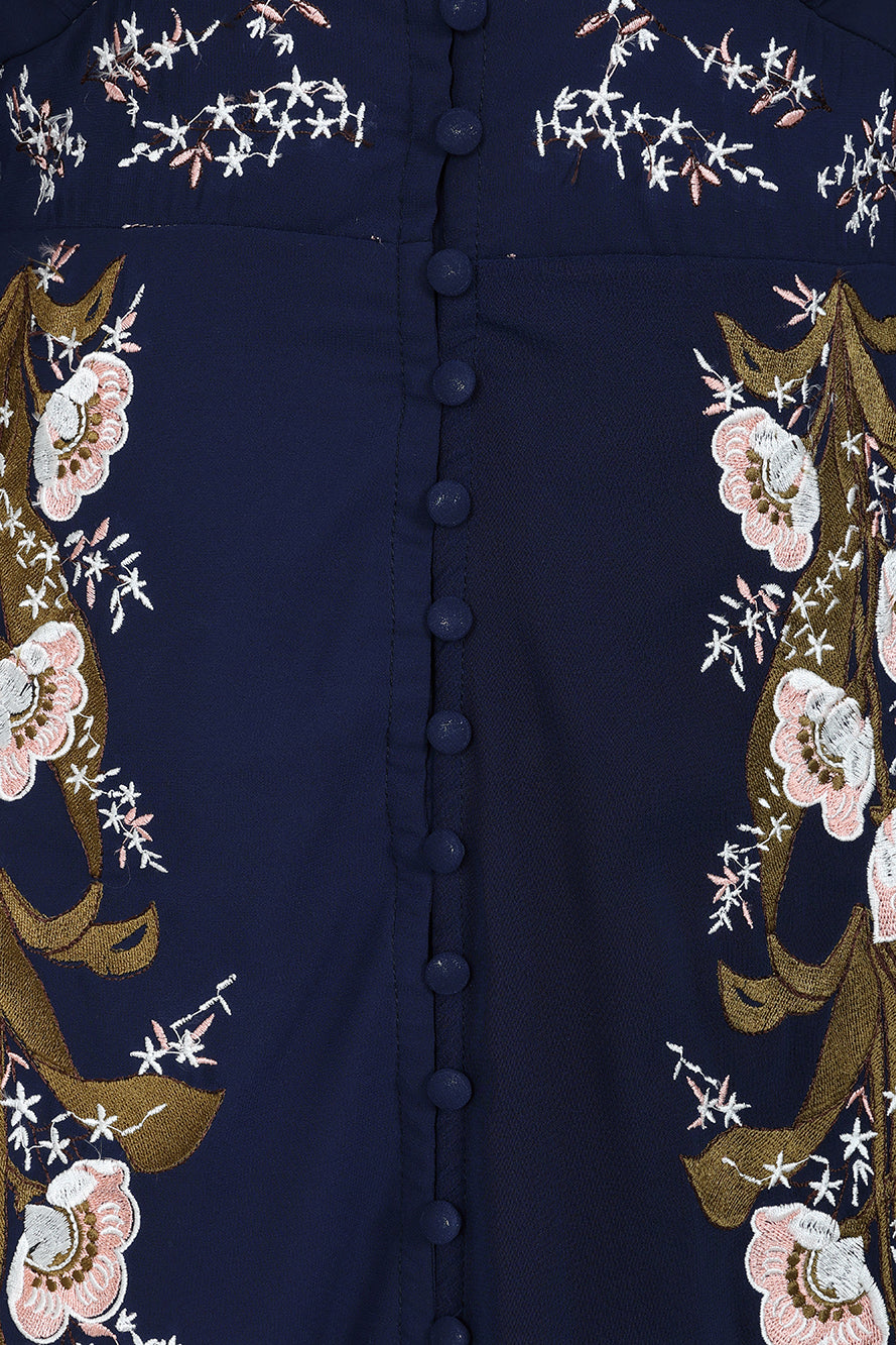 Brinna Navy Floral Embroidered Maxi Dress