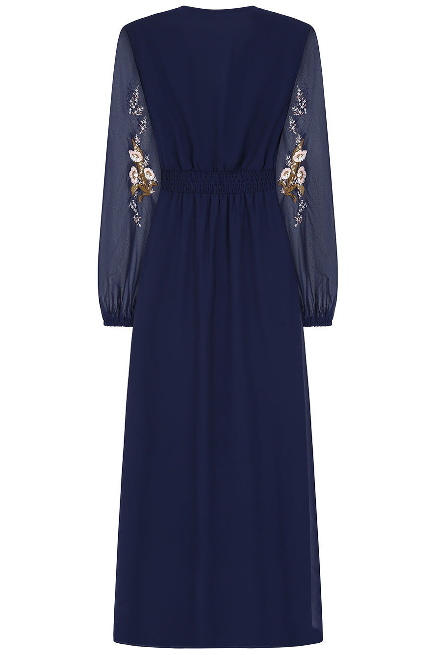 Brinna Navy Floral Embroidered Maxi Dress