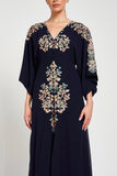 Briony Navy Embroidered Maxi Dress with Batwing Sleeves