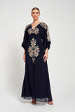Briony Navy Embroidered Maxi Dress with Batwing Sleeves