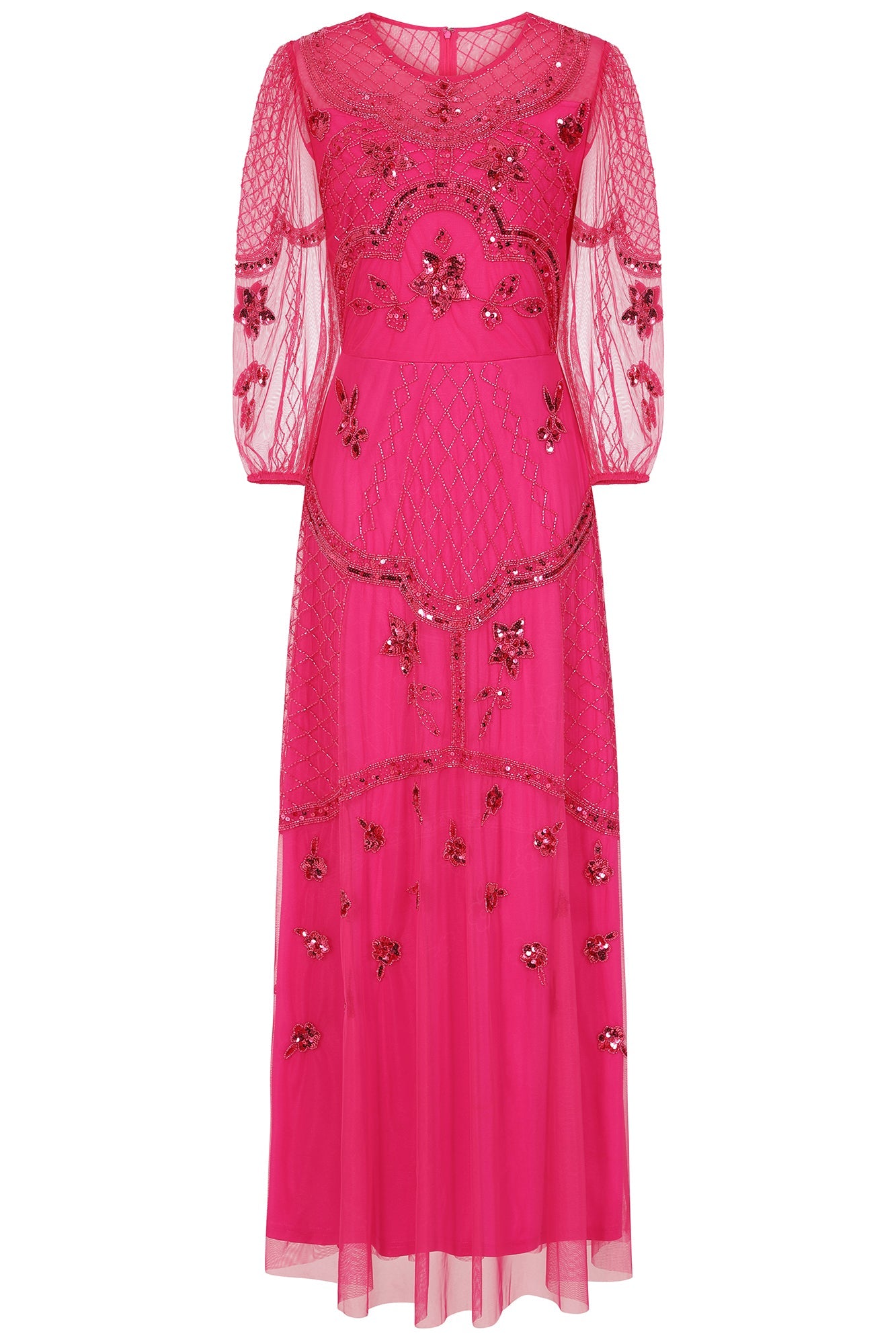 Calanthe Embellished Maxi Dress - Fuchsia Red