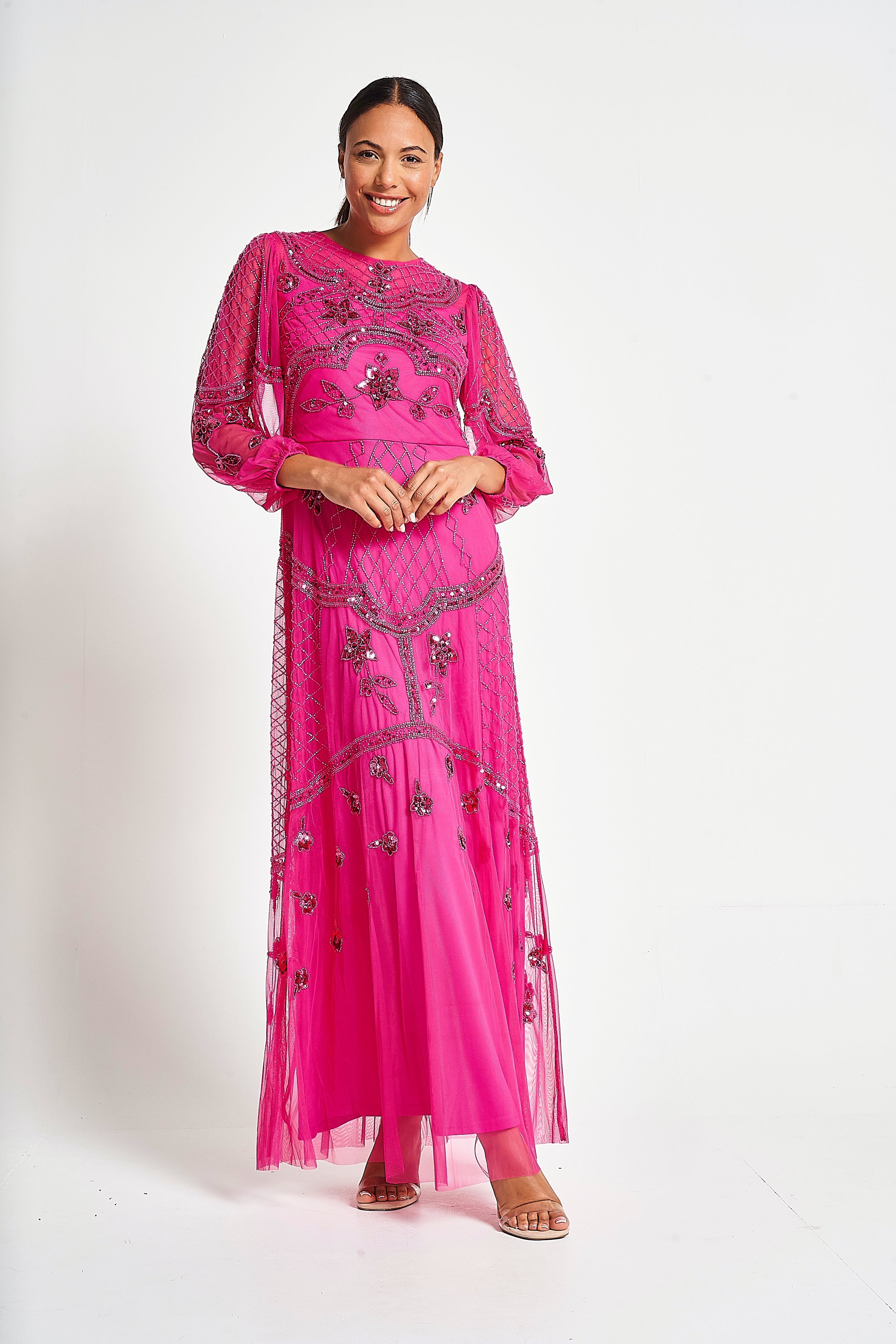 Calanthe Embellished Maxi Dress - Fuchsia Red