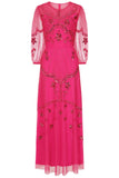 Calanthe Embellished Maxi Dress - Fuchsia Red