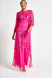 Calanthe Embellished Maxi Dress - Fuchsia Red