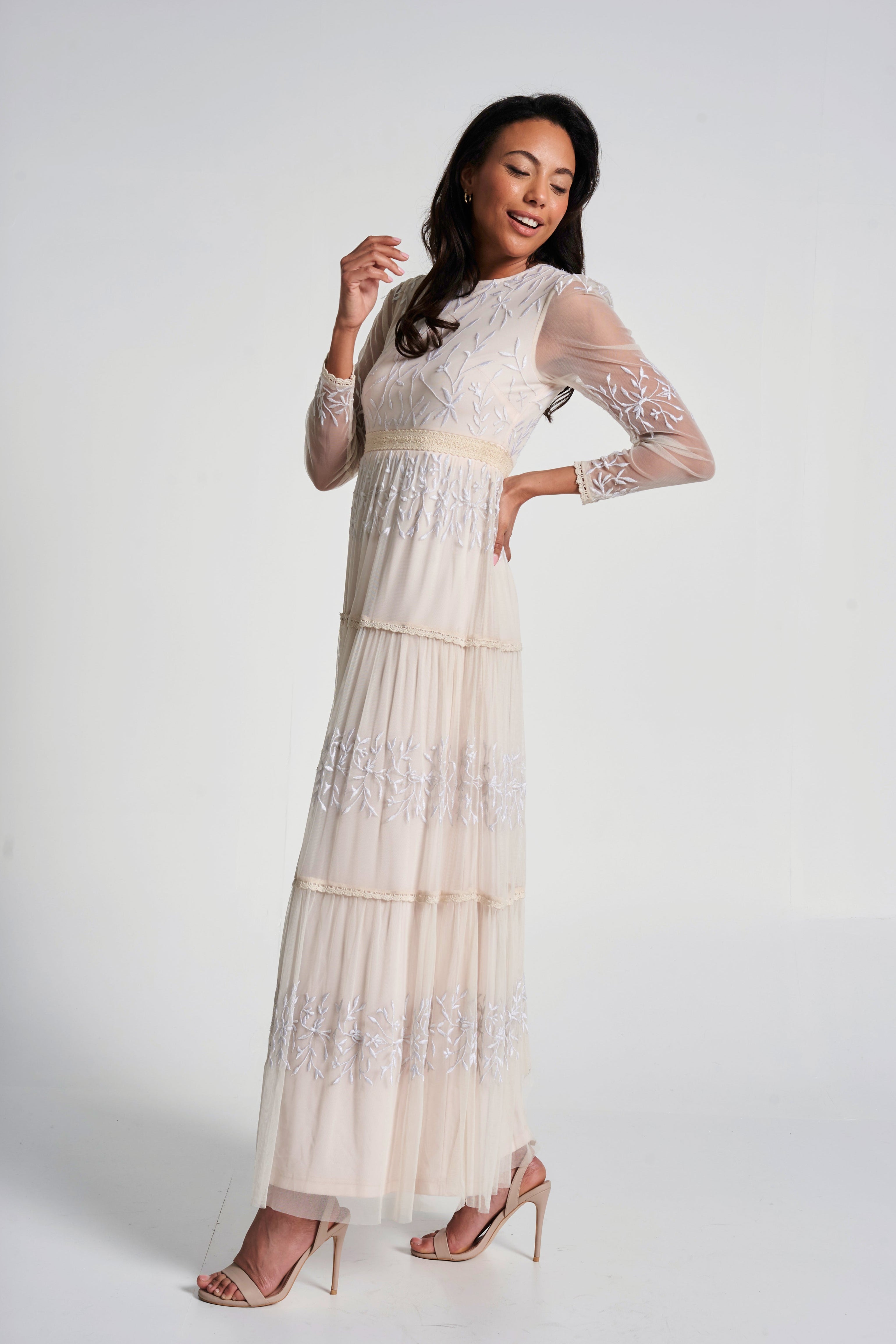 Calla Embroidered Maxi Dress - Nude