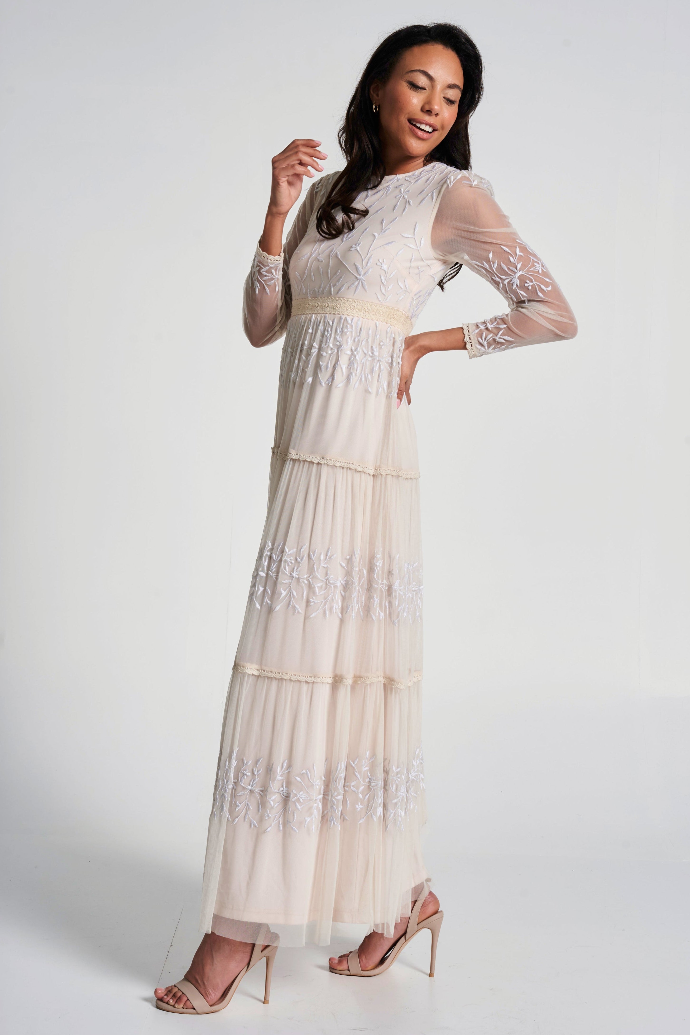 Calla Embroidered Maxi Dress - Nude