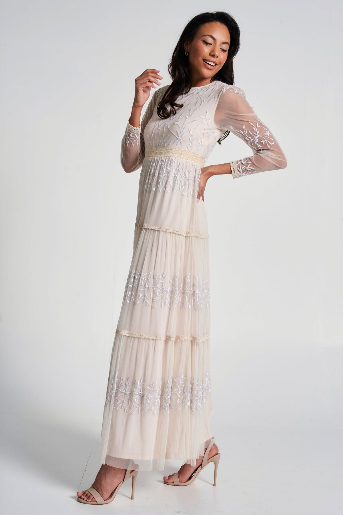Calla Embroidered Maxi Dress - Nude