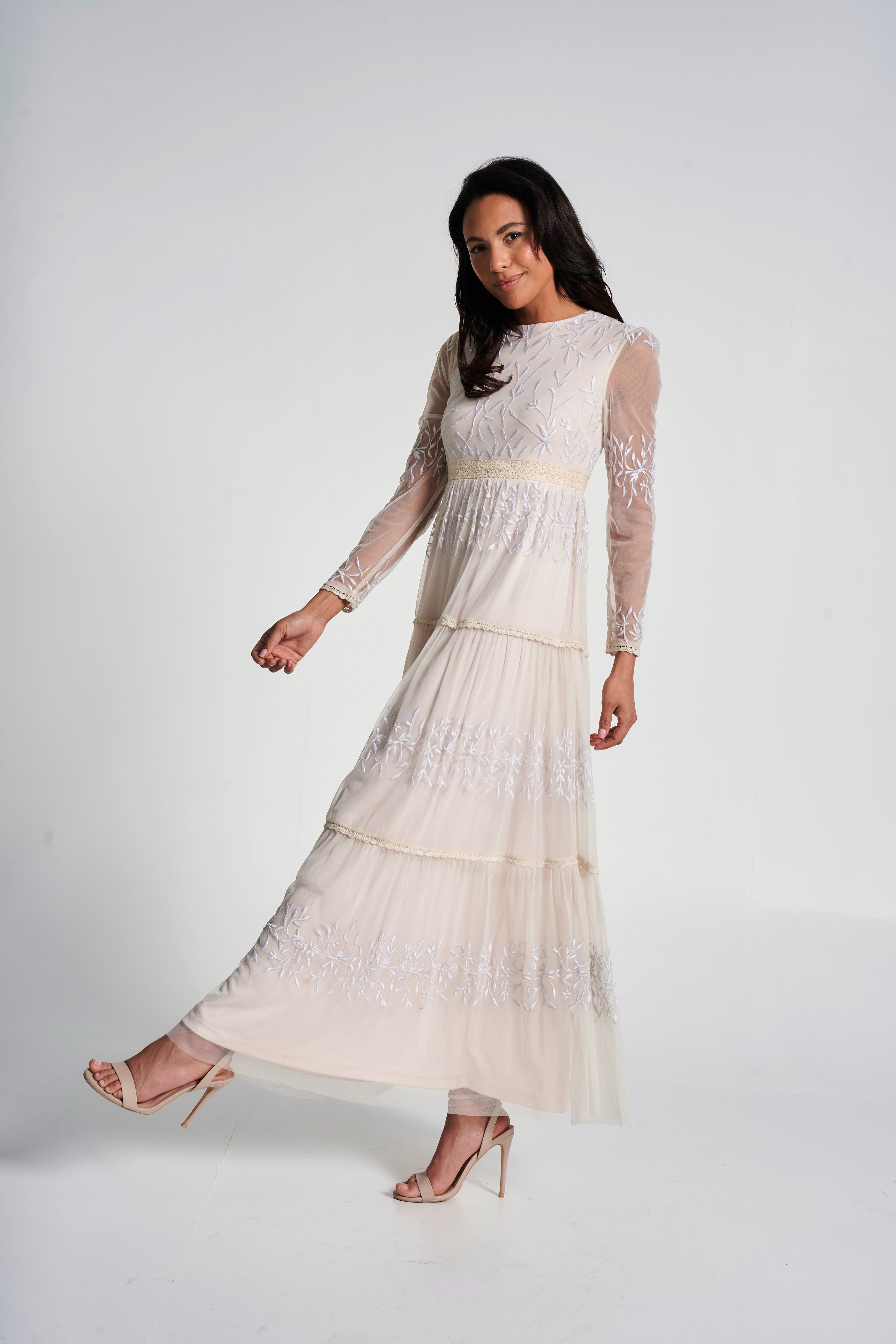 Calla Embroidered Maxi Dress - Nude