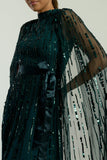 Calytrix Green Embellished Maxi Dress with Cape Sleeves
