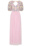 Camelia Floral Embroidered Maxi Dress - Light Pink