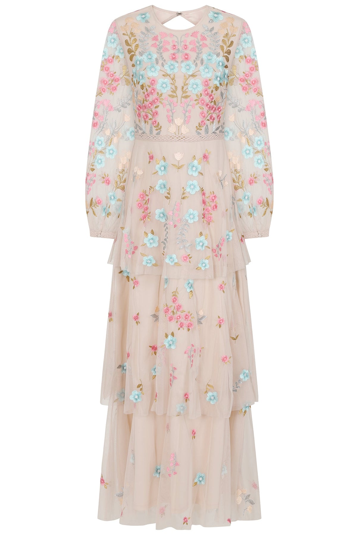 Camellia Floral Embroidered Maxi Dress - Nude