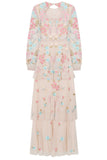 Camellia Floral Embroidered Maxi Dress - Nude